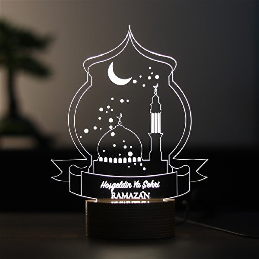 By-Lamp Hoşgeldin Ya Şehr-I Ramazan LED Masa Lambası Ahşap Taban 7 Farklı Işık Renkli Masa Lambası Fiyatı