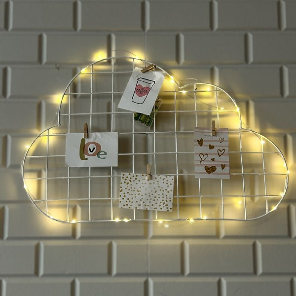 By-Lamp Işıklı ve Mandallı Beyaz Bulut Tel Pano Pano Fiyatı