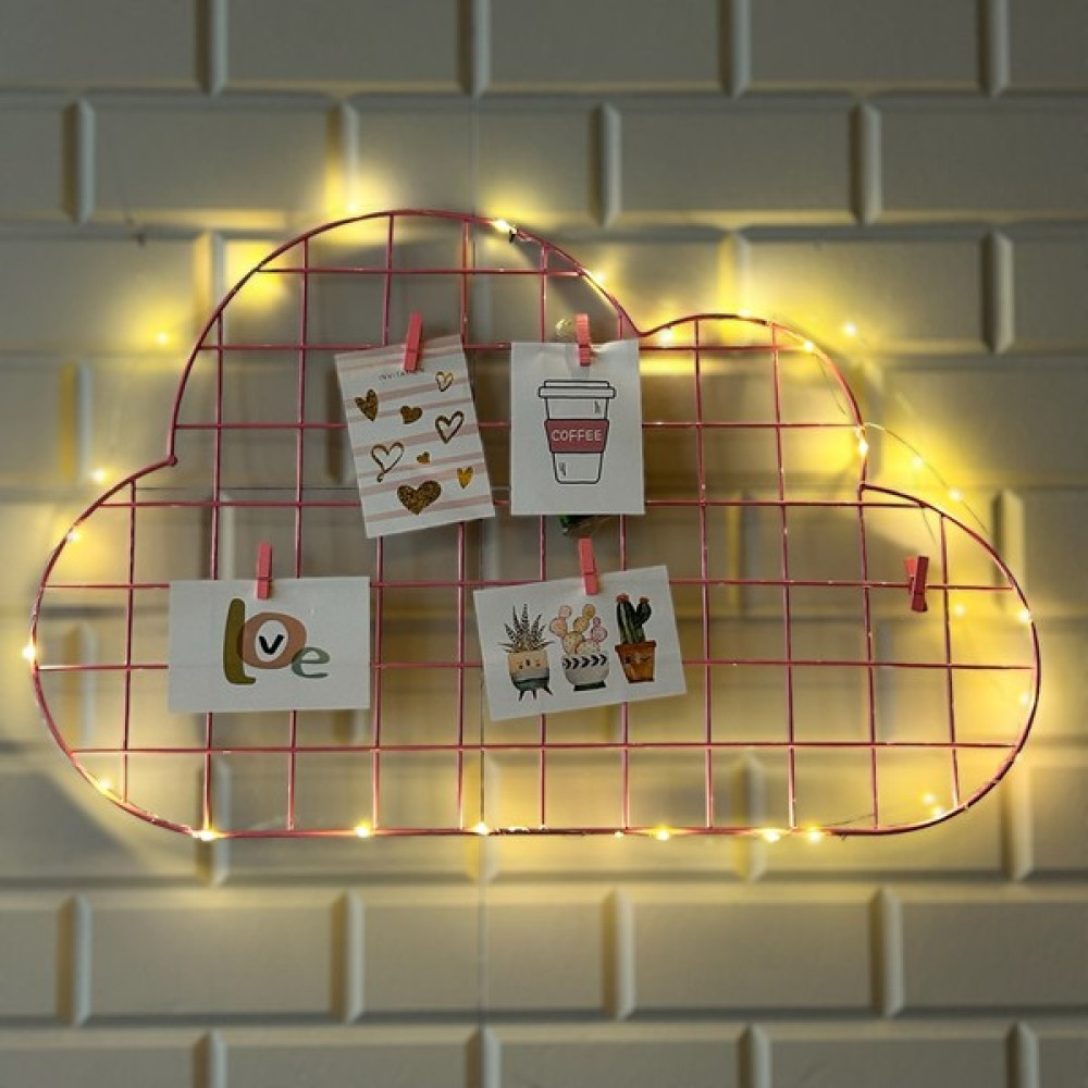 By-Lamp Işıklı ve Mandallı Pembe Bulut Tel Pano Pano Fiyatı