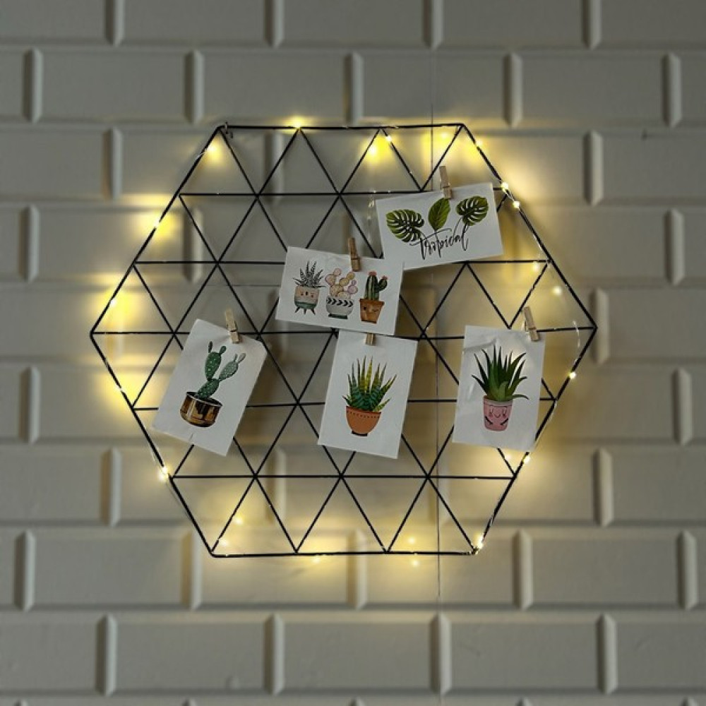 By-Lamp Işıklı ve Mandallı Siyah Altıgen Tel Pano Pano Fiyatı
