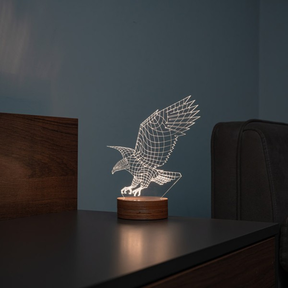 By-Lamp Kartal Figürlü Dekoratif Hediye Led Masa Lambası | 7 Işık Rengi | Ahşap Taban - Renkli Masa Lambası Fiyatı