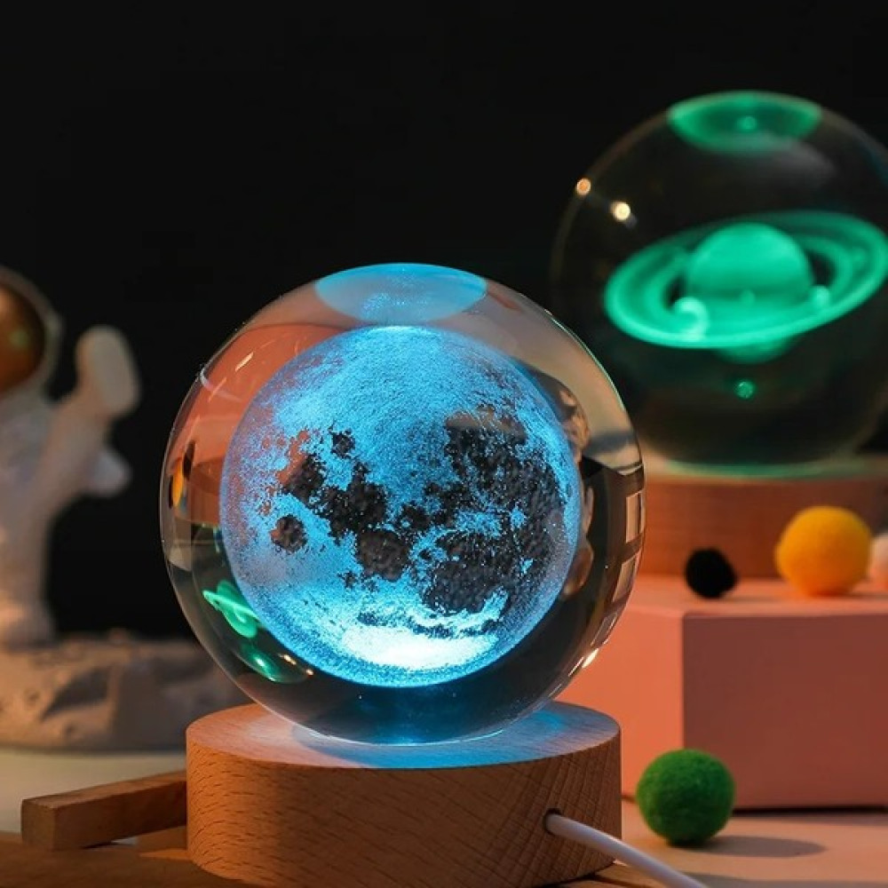 By-Lamp Kristal Cam Küre Ay Lamba - Gri Gece Lambası Fiyatı