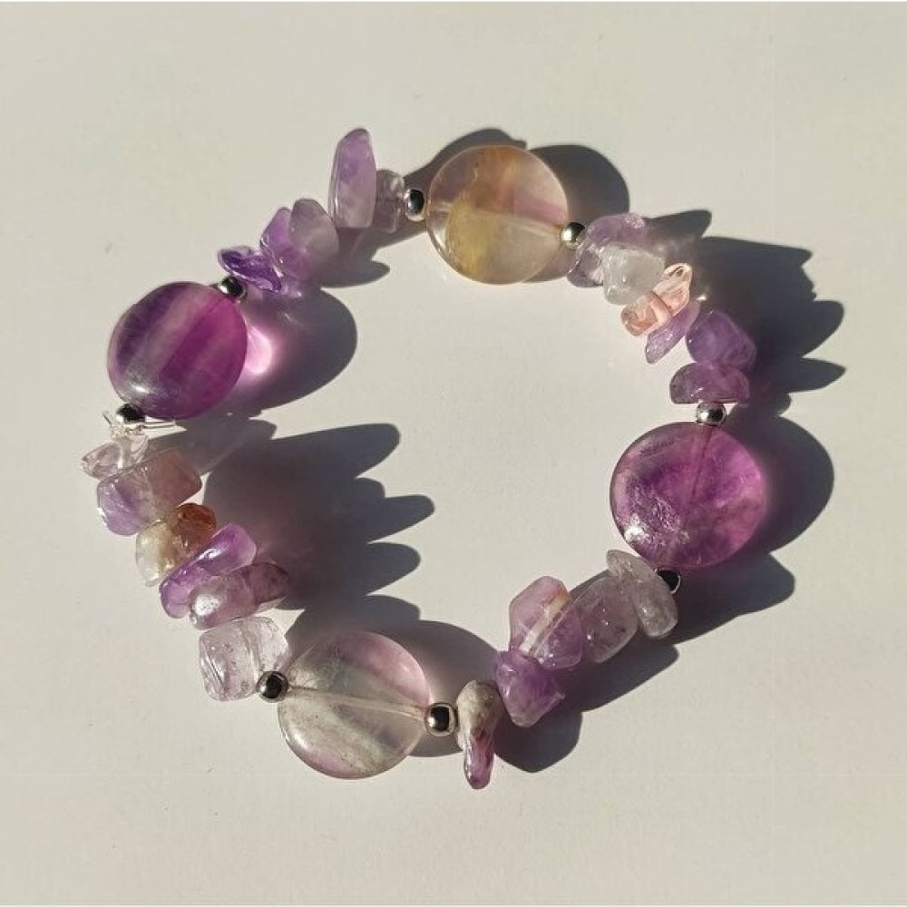 By Lena Design Ametist ve Florit Taşlı Pozitif Enerji Veren Şans Bilekliği - M Beden 17-18 cm - Açık Mor Saat ve Bileklik Aksesuarı Fiyatı