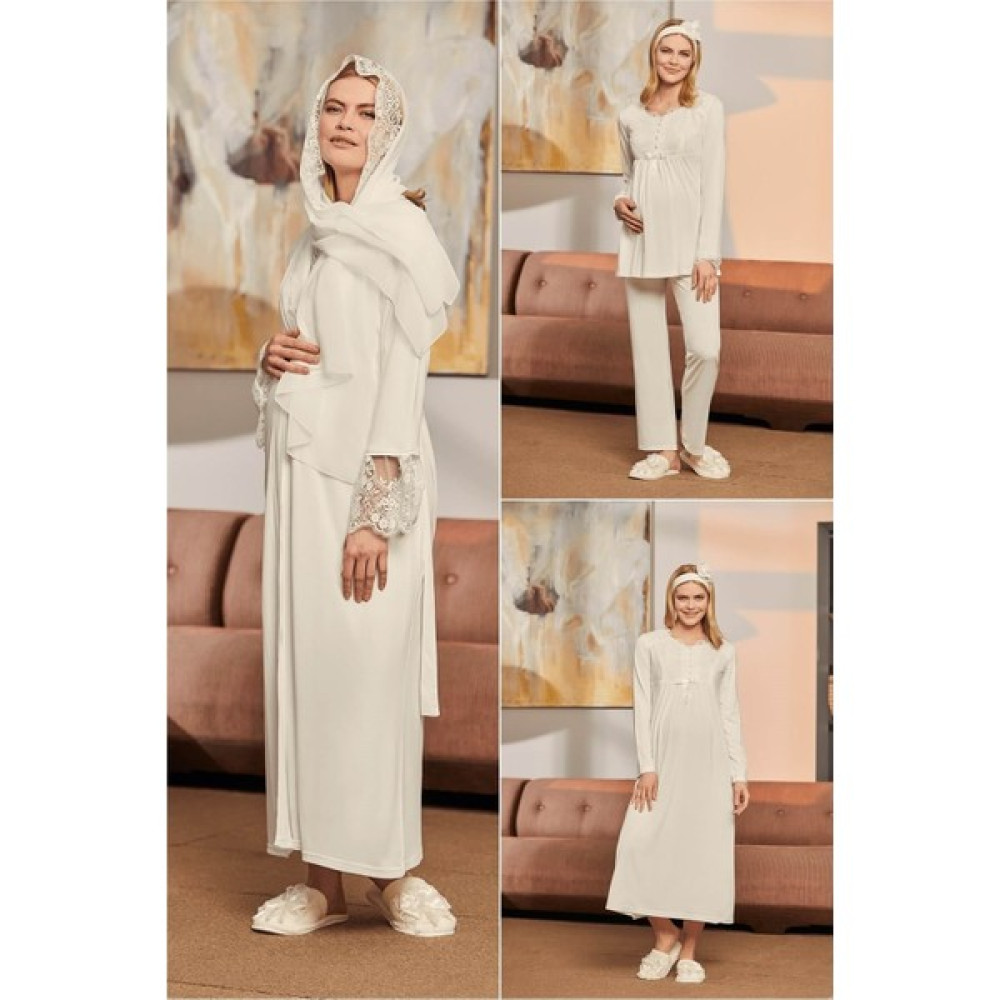 By Mecit 1924 Şal Hediyeli Lohusa Pijama, Gecelik, Sabahlık Set Lohusa Fiyatı