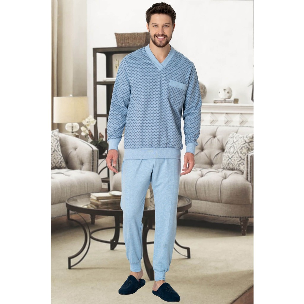 By Mecit Pijama Mecit 2766 Mavi Büyük Beden Erkek Pijama Takımı Erkek Pijama Fiyatı
