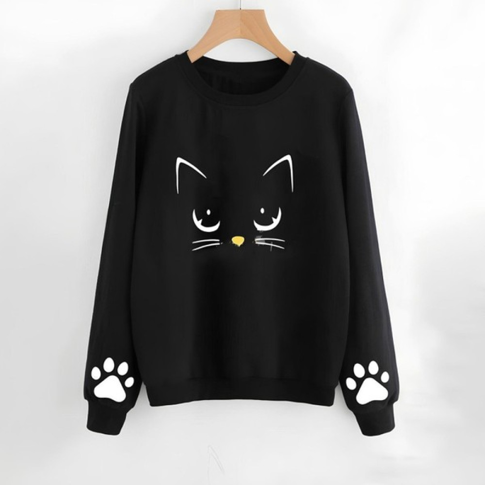 By Mino Kadın Kedi Baskılı Bisiklet Yaka Sweat Bayan Sweatshirt Fiyatı