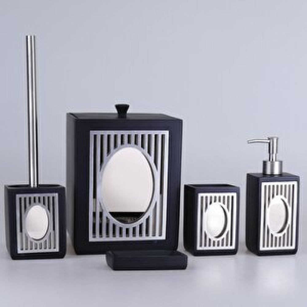 By Selim Glamour Siyah Gümüş Aynalı 5 Parça Polyester Banyo Seti Banyo Aksesuarları Fiyatı