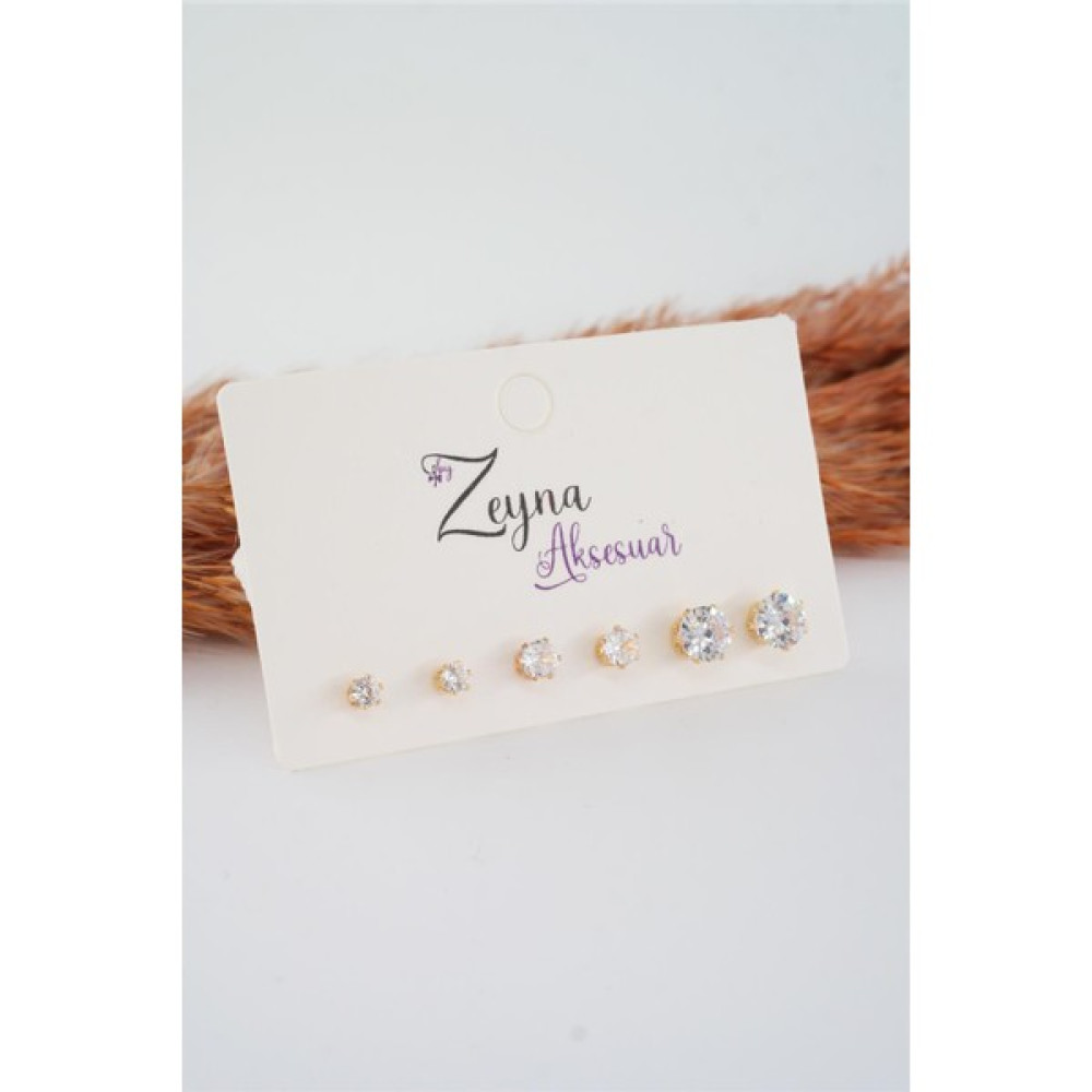 By Zeyna Aksesuar Kadın 3 Boy 6'lı Oval Zirkon Taşlı Küpe Set Bijuteri Küpe Fiyatı