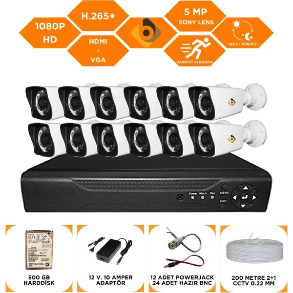 Bycam 12 Kameralı Gece Görüşlü Full Hd 1080P Kamera Seti 500 GB Harddisk -12K0D Oto Boyaları Fiyatı