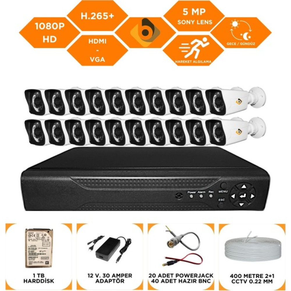 Bycam 20 Kameralı Gece Görüşlü Full Hd 1080P Kamera Seti 1 Tb Harddisk -20K0D Oto Boyaları Fiyatı