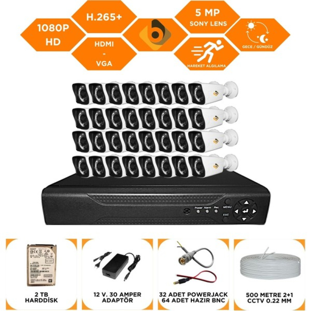 Bycam 32 Kameralı Gece Görüşlü Full Hd 1080P Kamera Seti 2 Tb Harddisk -32K0D Oto Boyaları Fiyatı