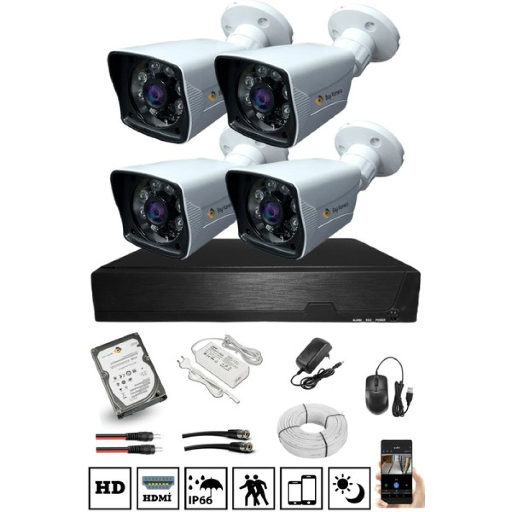Bycam 4 Kameralı 5mp Sony Lens Komple Kamera Seti Sistemi 500GB  Harddisk Oto Boyaları Fiyatı
