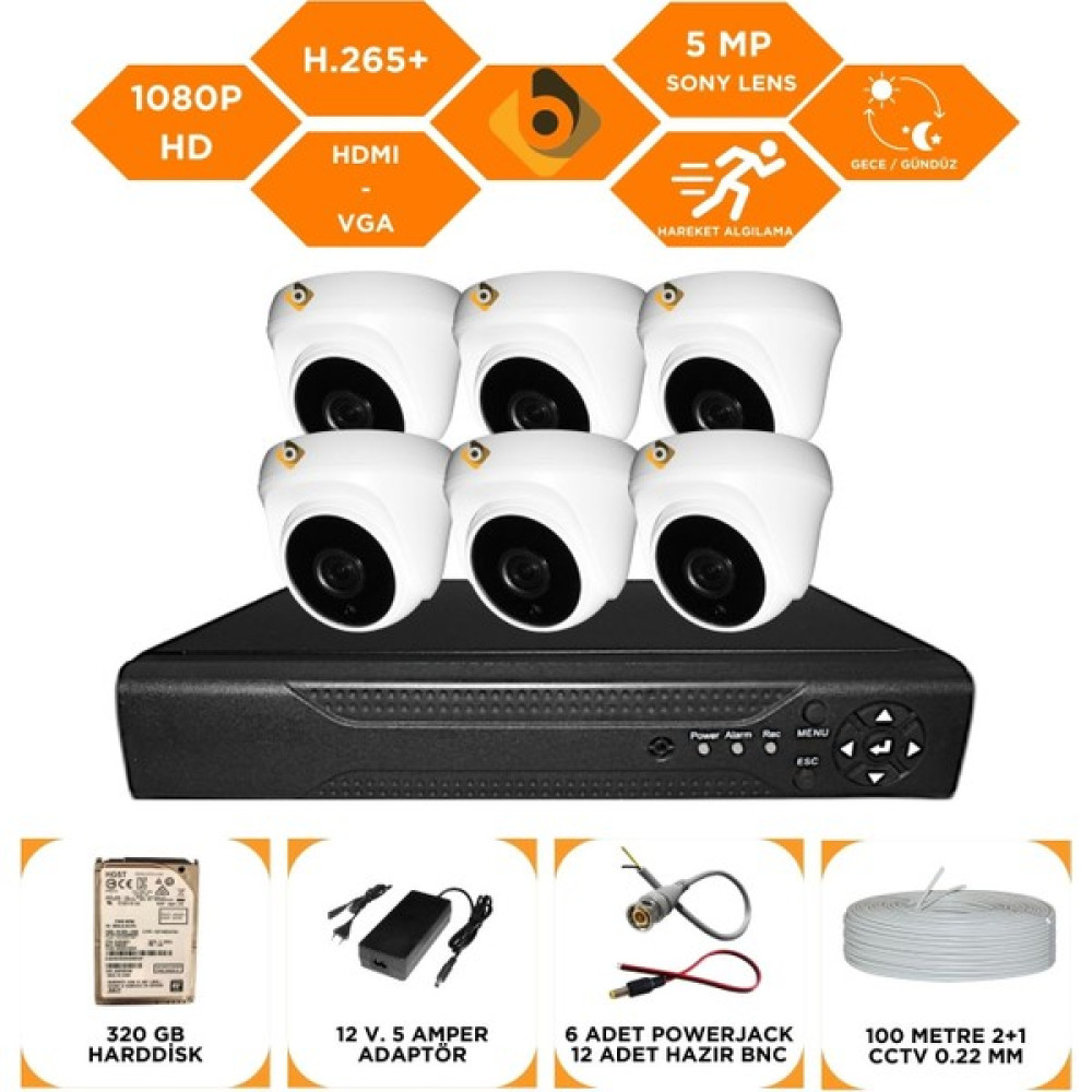 Bycam 6 Kameralı Gece Görüşlü Full Hd 1080P Kamera Seti 320 GB Harddisk -0K6D Oto Boyaları Fiyatı