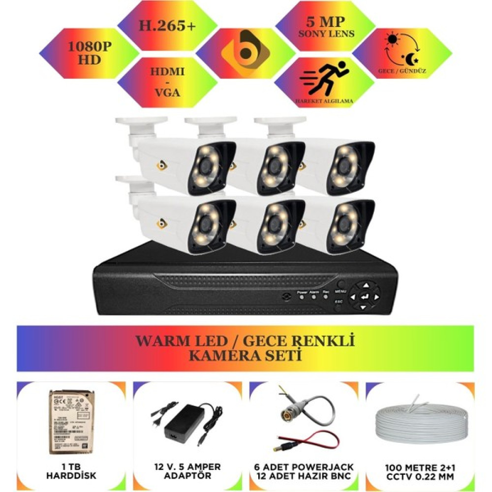 Bycam 6 Kameralı Gece Renkli Full Hd 1080P Kamera Seti 1 Tb Harddisk -6K0D Oto Boyaları Fiyatı