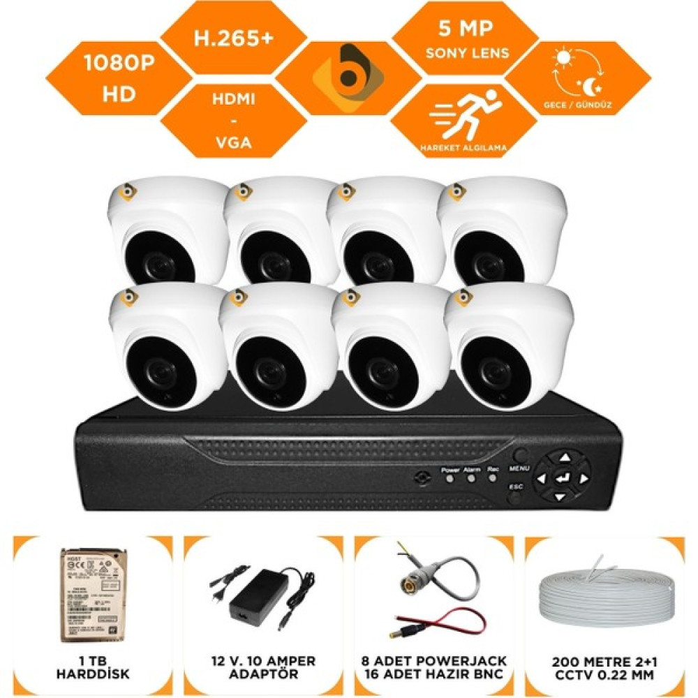 Bycam 8 Kameralı Gece Görüşlü Full Hd 1080P Kamera Seti 1 Tb Harddisk -0K8D Oto Boyaları Fiyatı