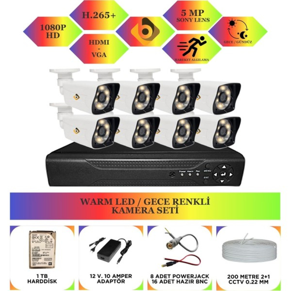 Bycam 8 Kameralı Gece Renkli Full Hd 1080P Kamera Seti 1 Tb Harddisk -8K0D Oto Boyaları Fiyatı