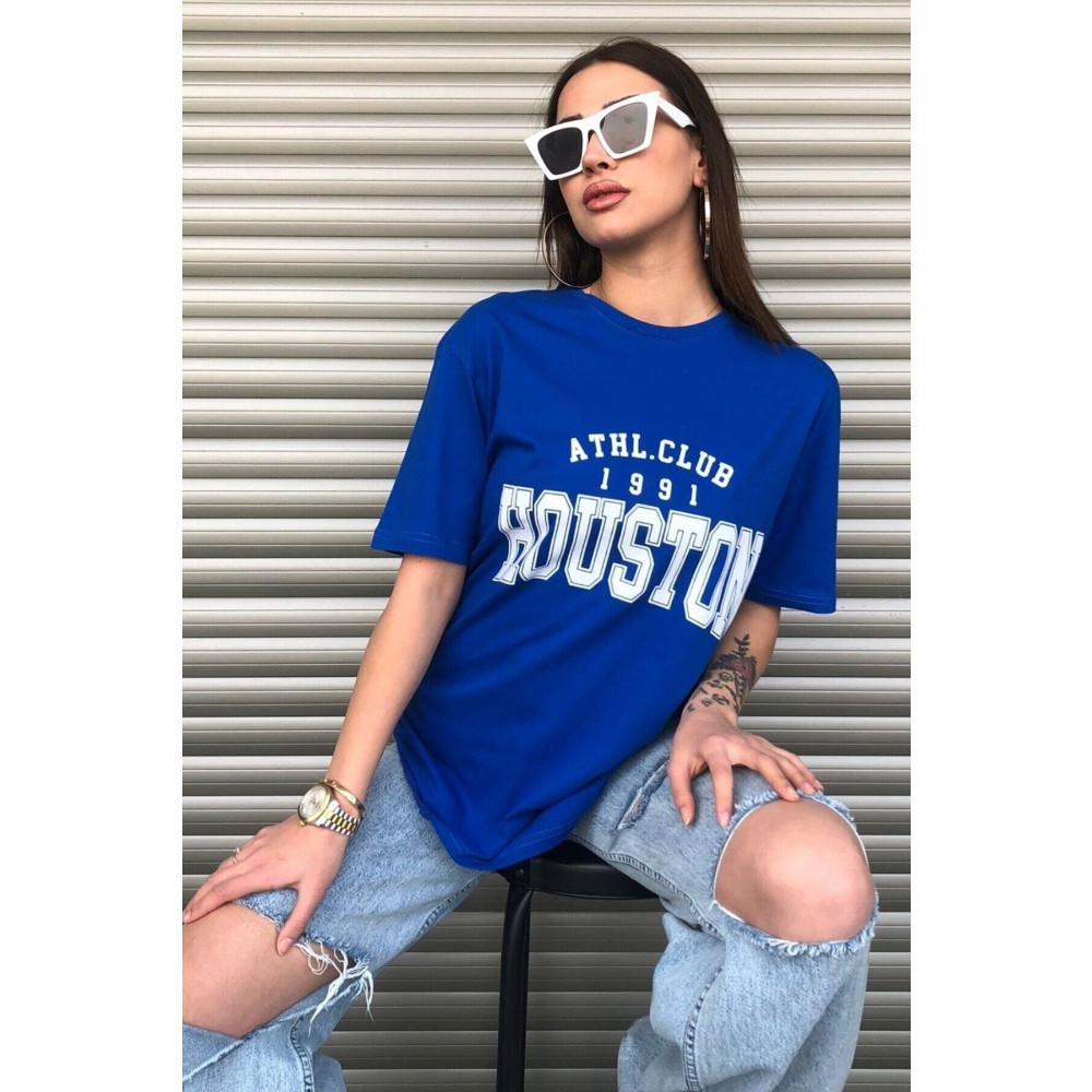 BYCOOLMEN Houston Kadın Oversize Mavi T-shirt XS Beden Bayan T-shirt Fiyatı