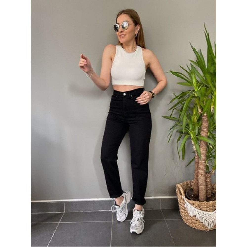 ByCukurovaFrango Tess Yüksek Bel Siyah Mom Jeans Power Likralı Esnek Kot Pantolon Bayan Jeans / Kot Pantolon Fiyatı