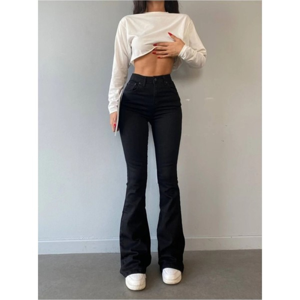 ByCukurovaFrango Vega Yüksek Bel Siyah Ispanyol Paça Jean Flare Kadın Kot Pantolon Likra Bayan Jeans / Kot Pantolon Fiyatı
