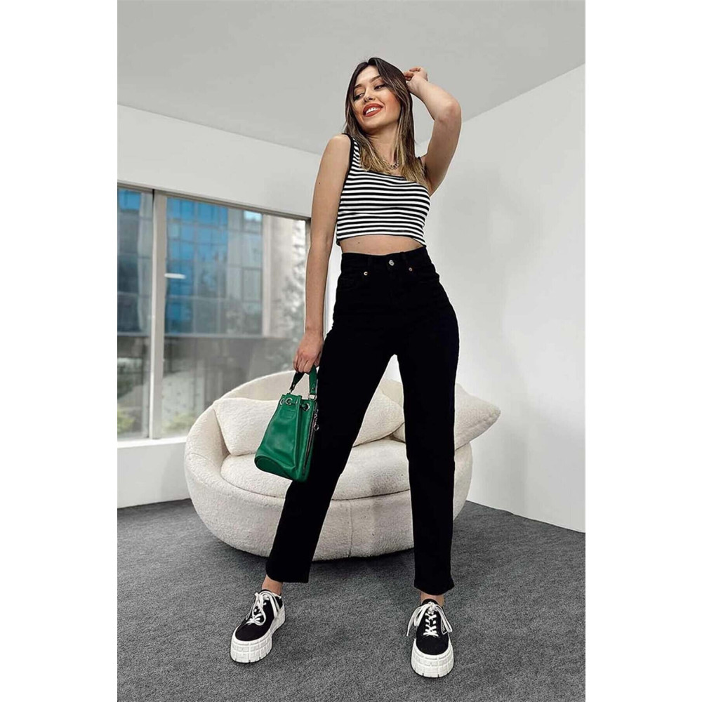 ByCukurovaFrango Yüksek Bel Likralı Siyah Düz Mom Jeans mom jeans ( 1 Beden Küçük Alın ) 36 Beden Kadın Pantolon Fiyatı