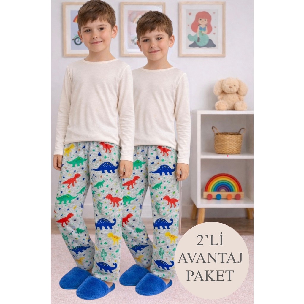 ByDon Çocuk Pamuklu Tek Alt Pijama 2'li Avantaj Paket Diğer Fiyatı