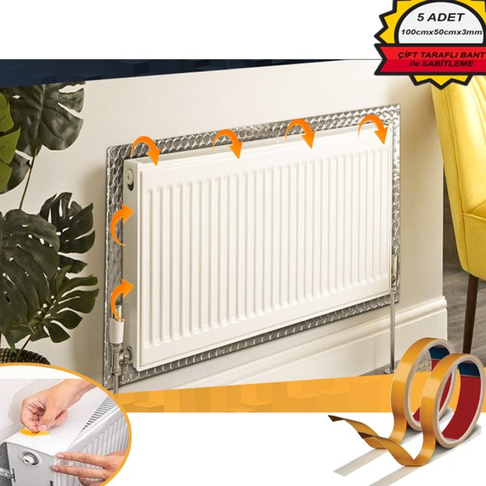 BYENS 5 Adet Yapışkanlı Isı Yalıtım Levhası 3 mm Petek Arkası Radyatör Kalorifer Arkalığı İzolasyon Plaka - 100cmx50xmx3mm Dış Cephe Yalıtım Malzemeleri Fiyatı