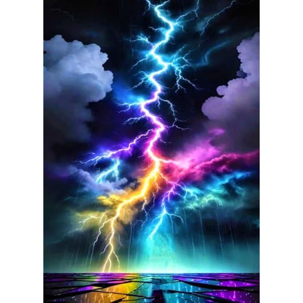 BYGFHLYW Diamond Art Painting Kits for Adults, Colorful Lightning 5D Diamond Painting Dots Art Kits for Adults Beginner, DIY Full Round Gem Crystal Art Paint by Diamond, Home Wall Decor 12x 16 in
