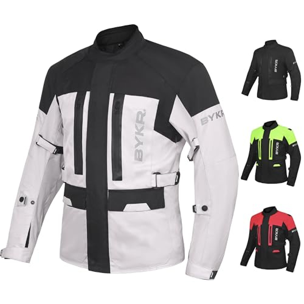 BYKR Adventure Touring Motorcycle Jacket For Men & Women Enduro Biker Textile Riding Gear CE Armored (Silver - L) Motorcycle Jackets Fiyatı
