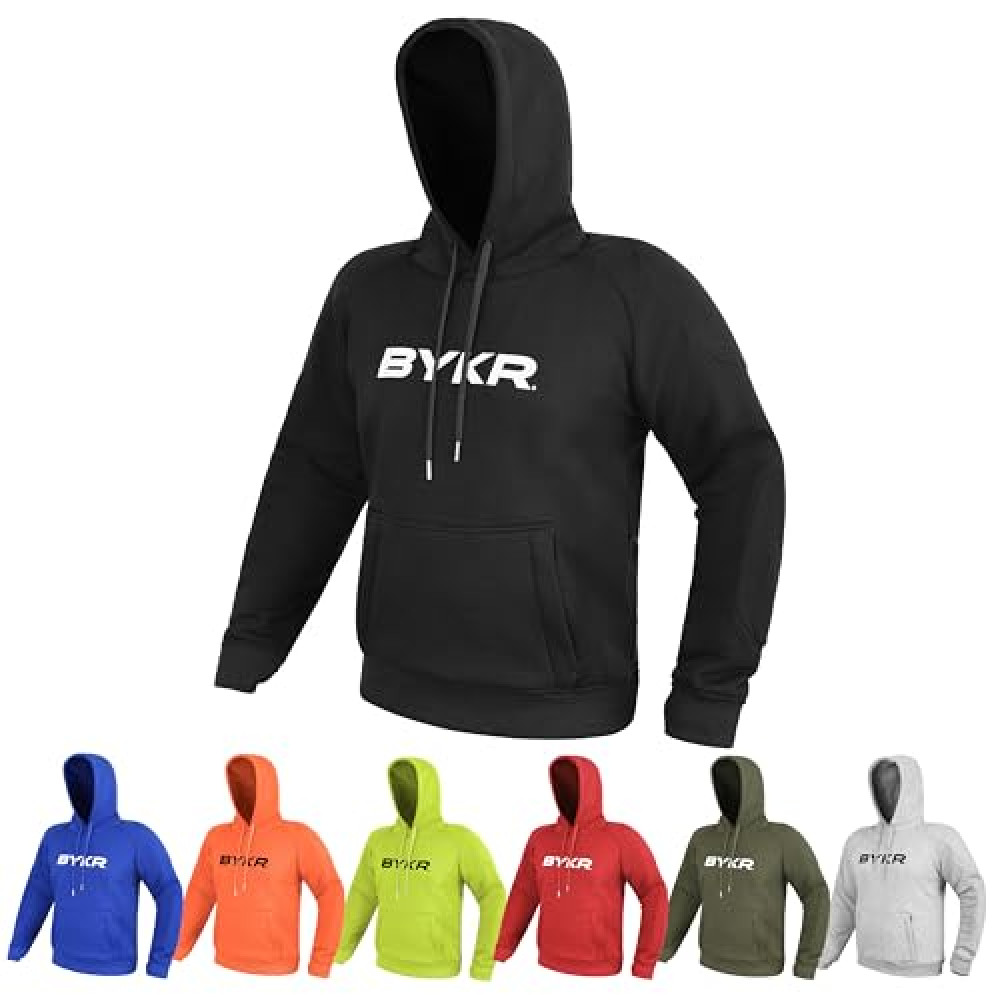 BYKR Motorcycle Hoodie for Men & Women Biker Motorcycle Jackets Breathable Motorbike Riding Sweatshirt All Weather CE Armored (Black,L), Large Motorcycle Jackets Fiyatı