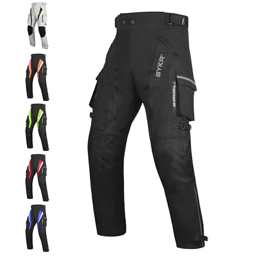 BYKR Motorcycle Pants for Men & Women Armored Cordura Overpants Enduro ATV Dual Sports Motocross Cargo Touring Adventure Pant (32WX32L, Black)