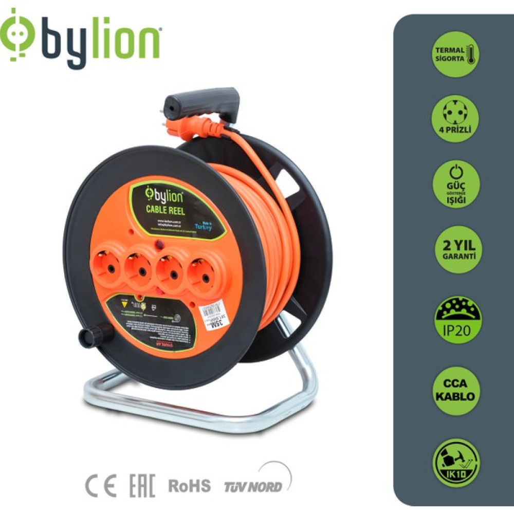 Bylion Makaralı Seyyar Uzatma Kablosu 3*2.5Mm² 20 Mt. - Siyah Prizler Fiyatı