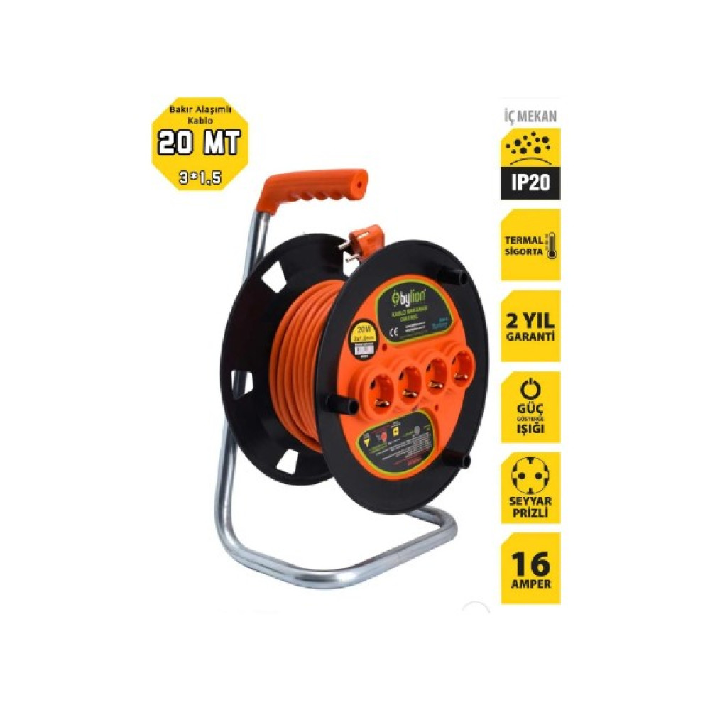 Bylion Makaralı Uzatma Kablosu 20 mt 3x1,5 mm Ttr Kablo Prizler Fiyatı