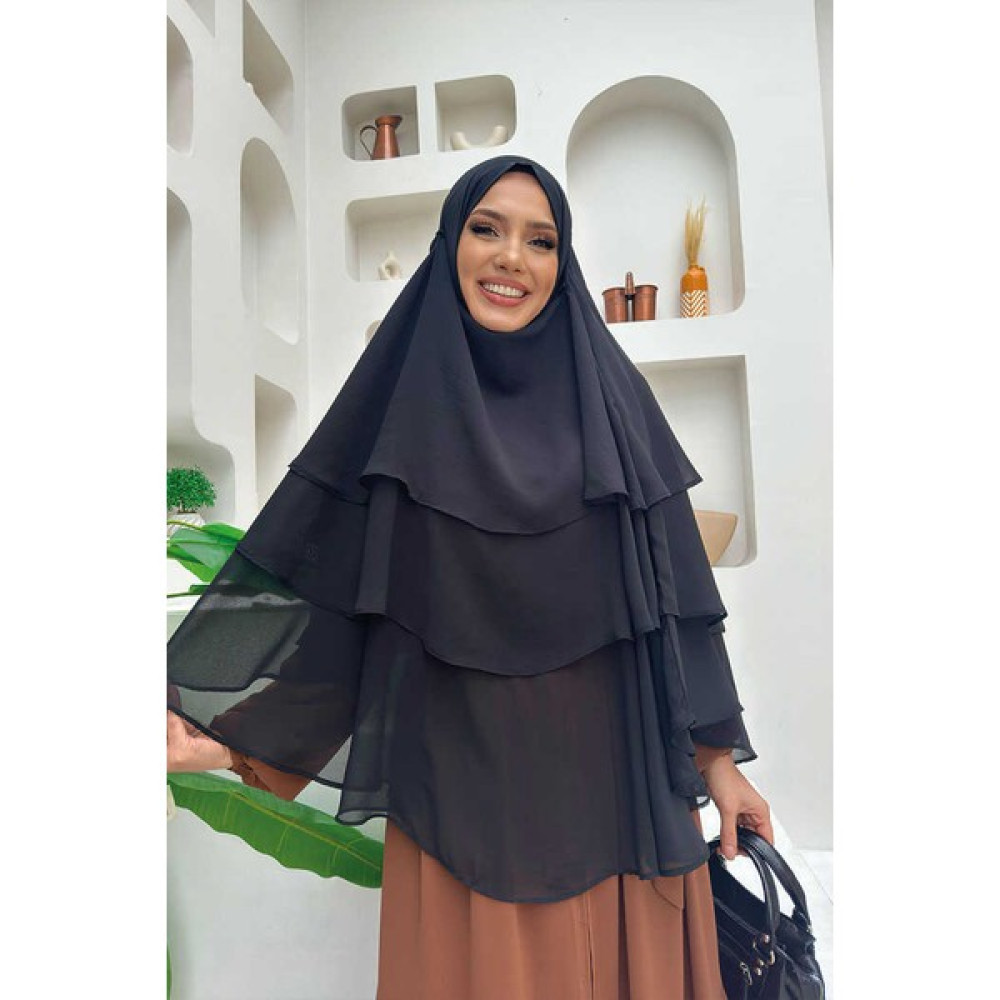 Bym Fashion Peçeli 3 Katlı Şifon Sufle Şal 6012 Siyah Eşarp Fiyatı