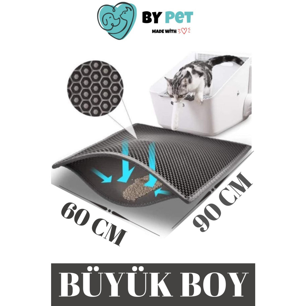 BYPET Gri Büyük Boy Elekli Kedi Tuvalet Önü Paspası 90x60cm Evcil Hayvan Ürünleri Fiyatı
