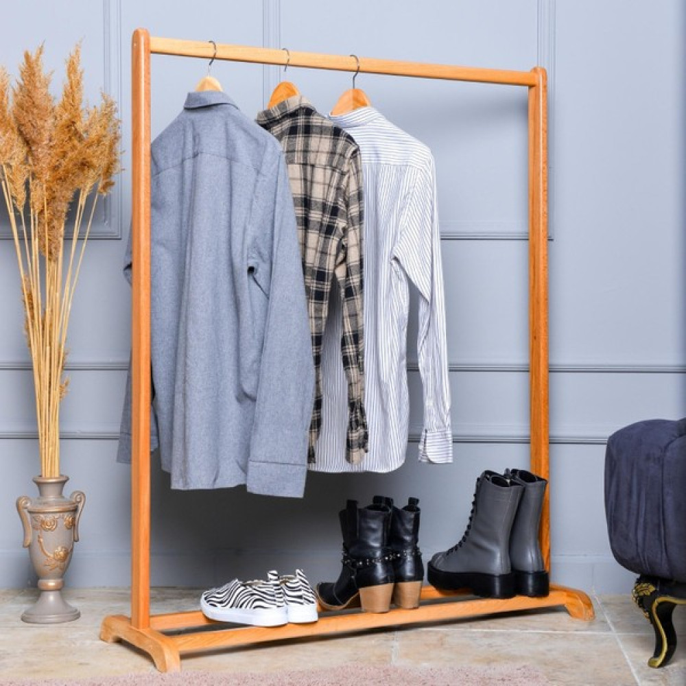 Bysay Ahşap Elbise Askılığı Ayaklı Askılık Konfeksiyon Askılığı Large-Naturel - Naturel Vestiyer Fiyatı