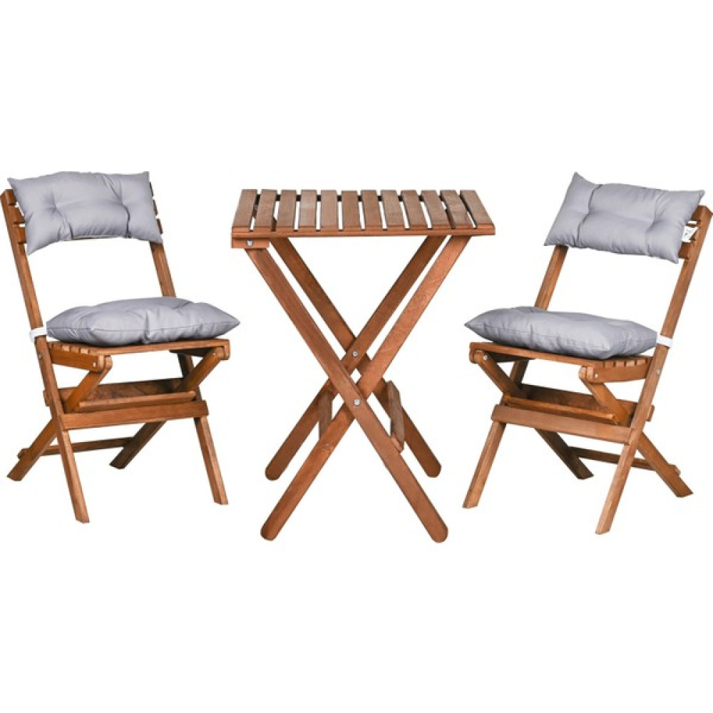 Bysay Ahşap Katlanır Minderli 3 Lü Bistro Set Mutfak Balkon Bahçe Masa Sandalye Seti (Ceviz-Gri) - Gri Bahçe Mobilyası Takımı Fiyatı