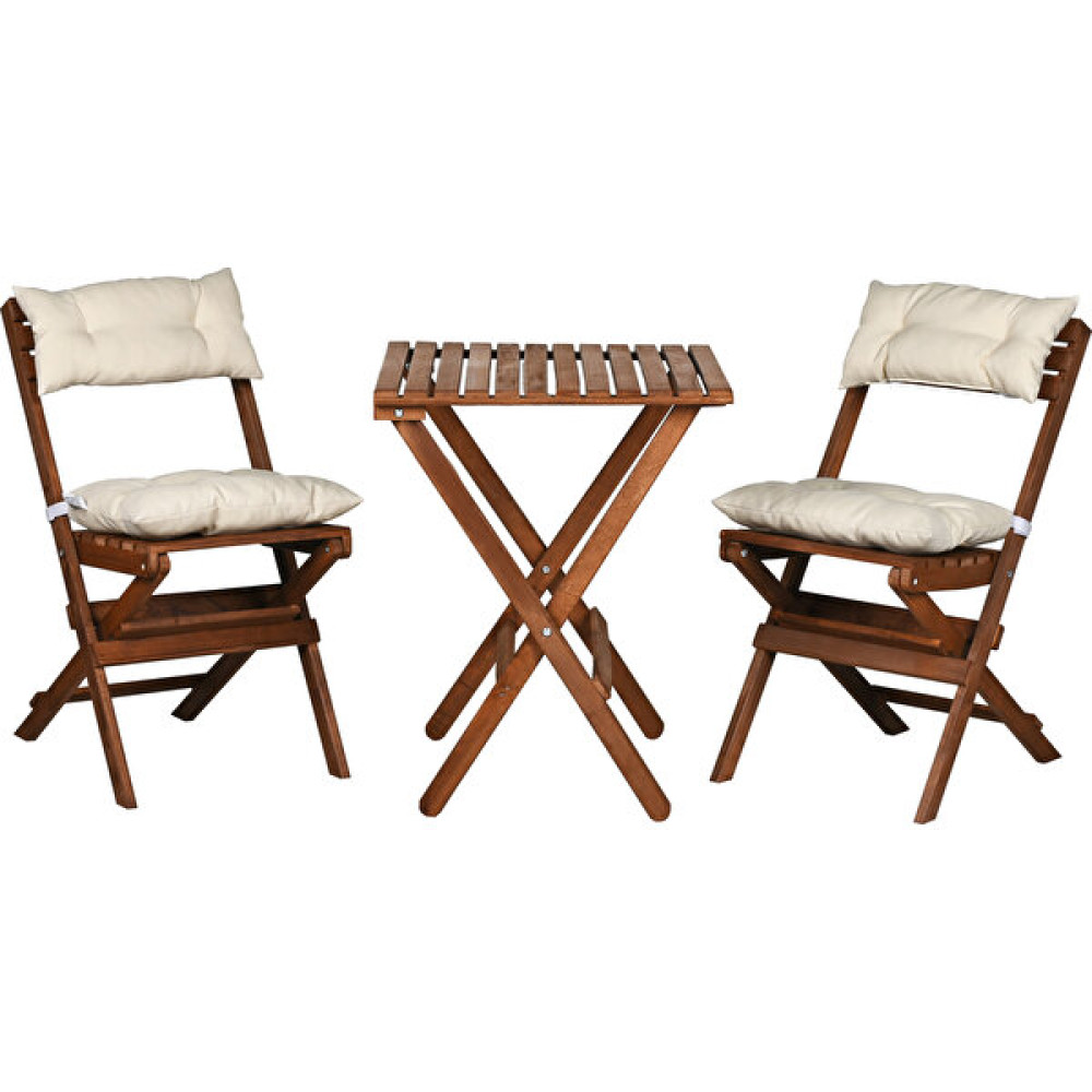 Bysay Ahşap Katlanır Minderli 3 Lü Bistro Set Mutfak Balkon Bahçe Masa Sandalye Seti (Ceviz-Krem) - Krem Bahçe Mobilyası Takımı Fiyatı