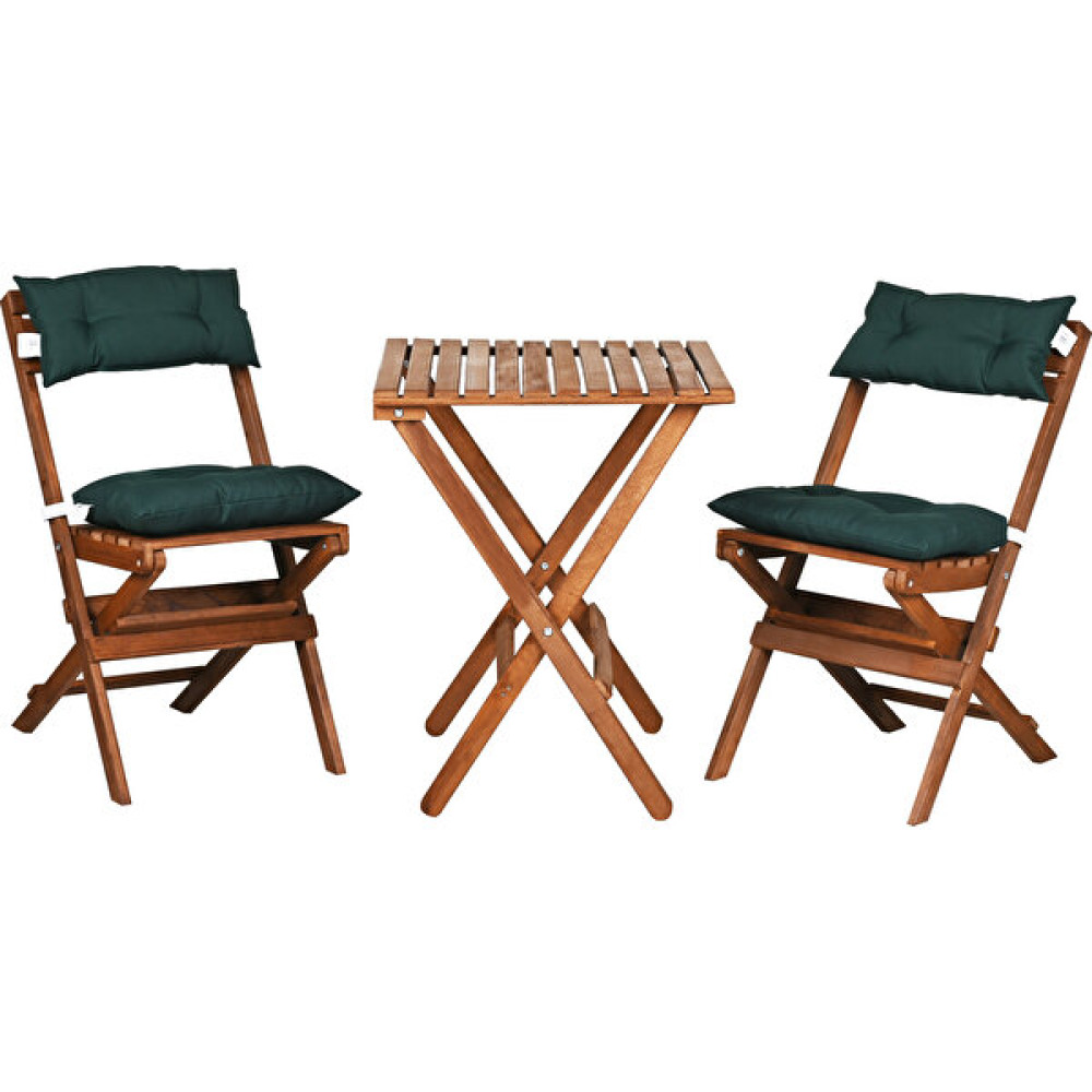 Bysay Ahşap Katlanır Minderli 3 Lü Bistro Set Mutfak Balkon Bahçe Masa Sandalye Seti (Ceviz-Yeşil) - Yeşil Bahçe Mobilyası Takımı Fiyatı
