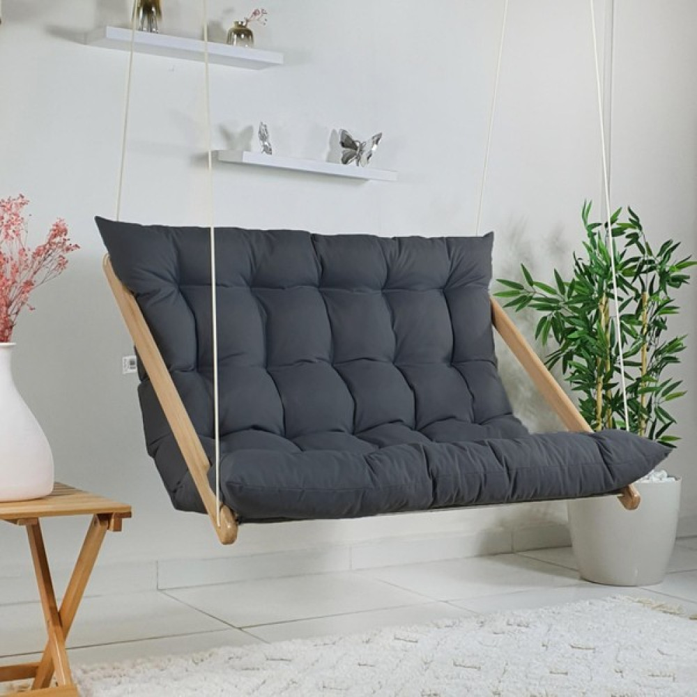 Bysay Ahşap Puf Minderli Ikili Salıncak Hamak. Ev Balkon Teras Bahçe Için (Antrasit) Bahçe Salıncağı Fiyatı