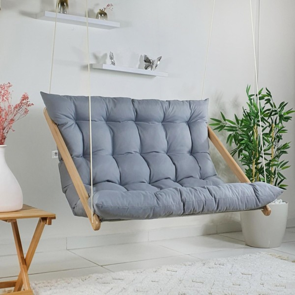 Bysay Ahşap Puf Minderli Ikili Salıncak Hamak. Ev Balkon Teras Bahçe Için (Gri) - Gri Bahçe Salıncağı Fiyatı