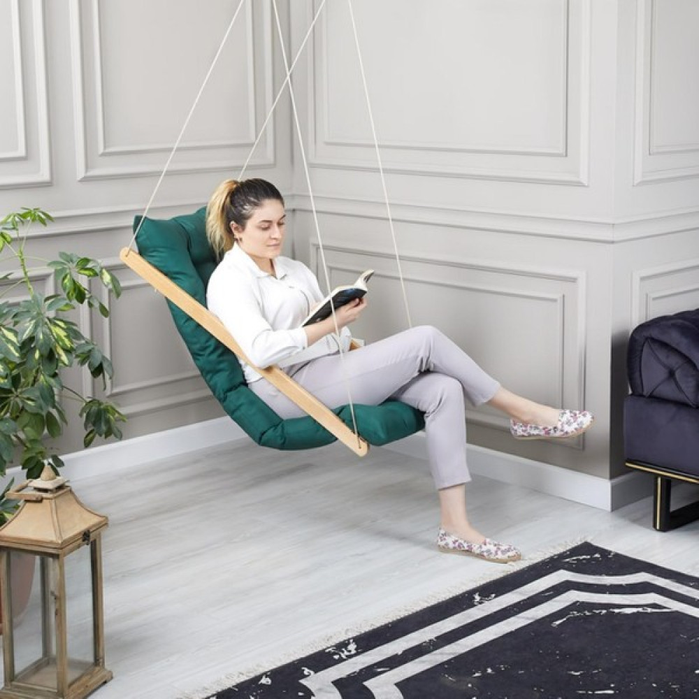 Bysay Ahşap Puf Minderli Salıncak Hamak. Ev Balkon Teras Bahçe Için (Haki) - Yeşil Bahçe Salıncağı Fiyatı
