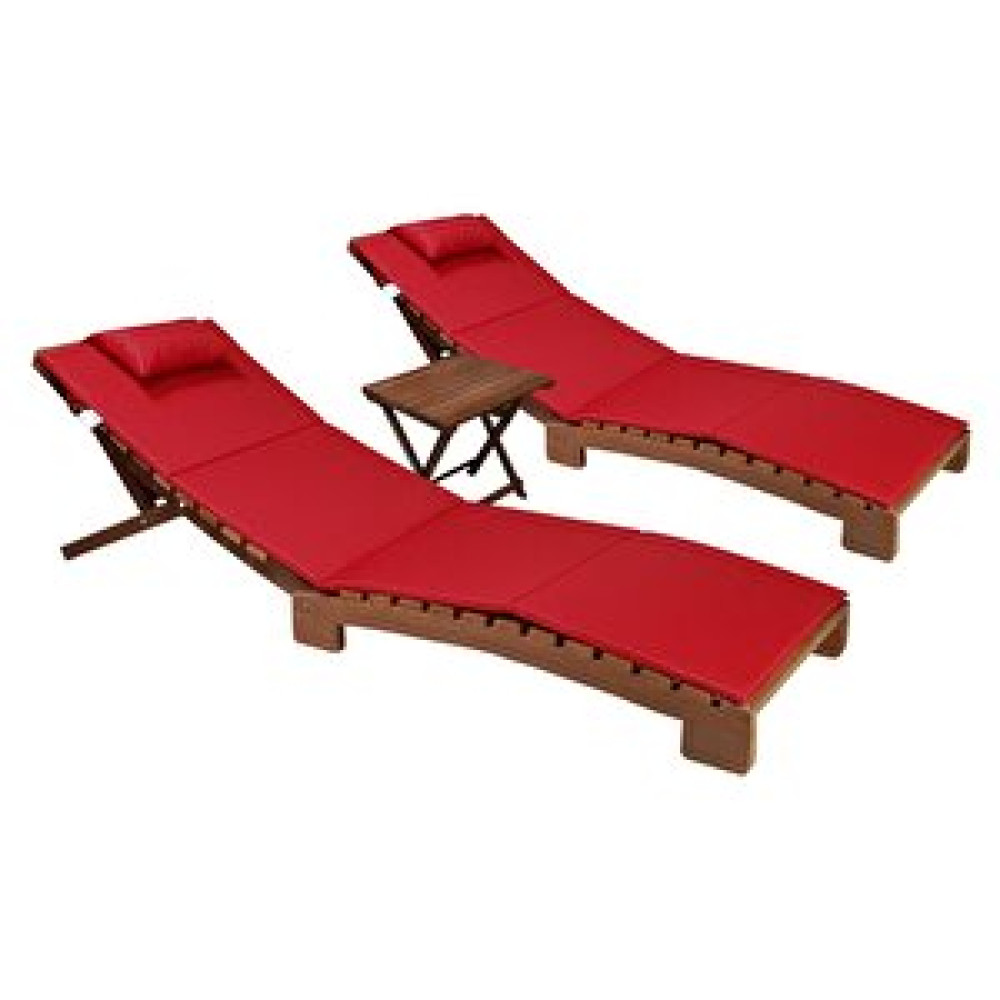 BySay Bysay Ahşap Katlanabi̇li̇r Yatar Şezlong Plaj Yataği Mi̇nder Dahi̇l 3 Lü Set (cevi̇z - Kirmizi) Kırmızı Şezlong Fiyatı