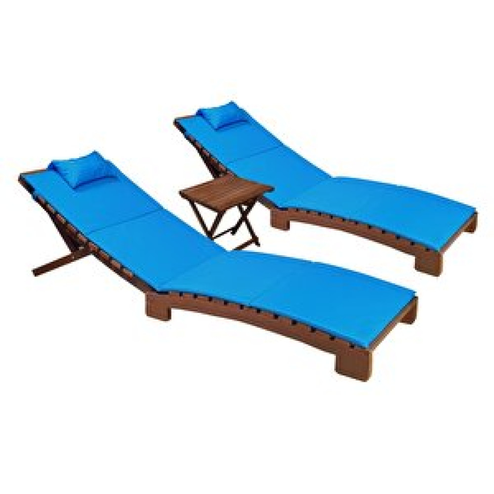 BySay Bysay Ahşap Katlanabi̇li̇r Yatar Şezlong Plaj Yataği Mi̇nder Dahi̇l 3 Lü Set (cevi̇z - Turkuaz) Ceviz Turkuaz Şezlong Fiyatı
