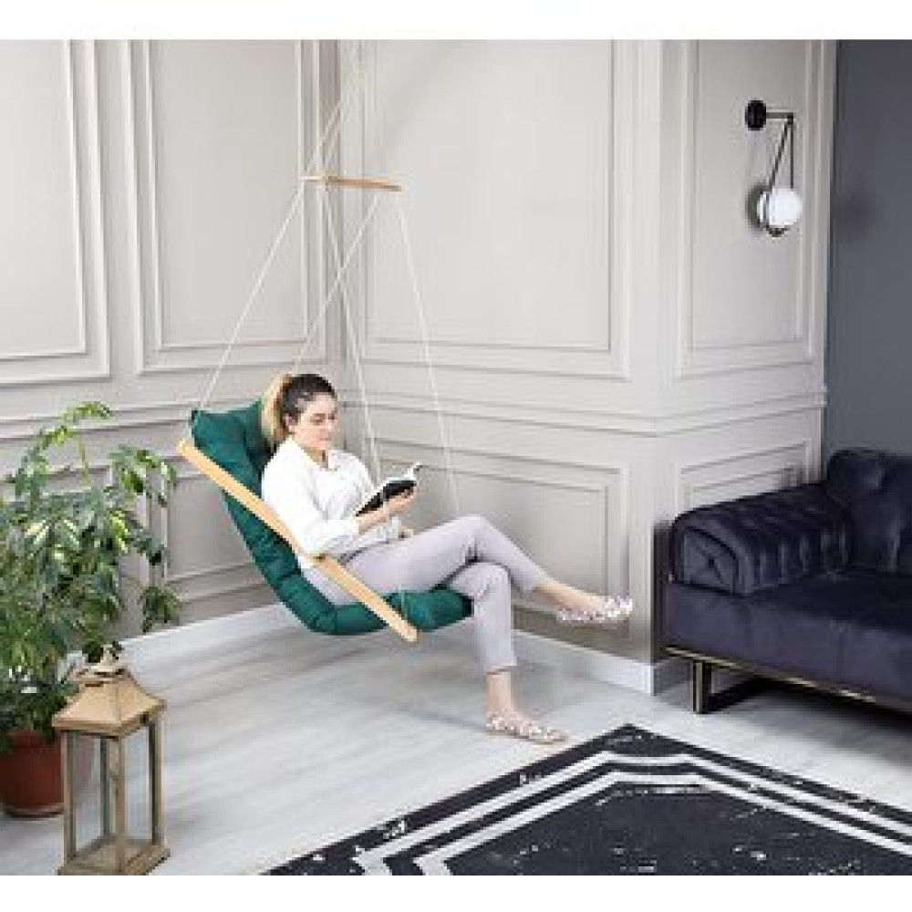 BySay Bysay Ahşap Puf Mi̇nderli̇ Salincak Hamak. Ev Balkon Teras Bahçe İçi̇n (haki̇) Yeşil Bahçe Salıncağı Fiyatı