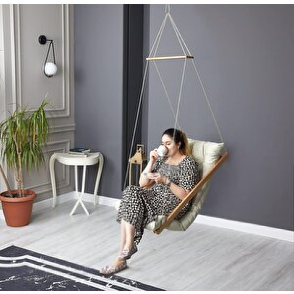 BySay Bysay Ahşap Puf Mi̇nderli̇ Salincak Hamak. Ev Balkon Teras Bahçe İçi̇n (krem) Krem Bahçe Salıncağı Fiyatı