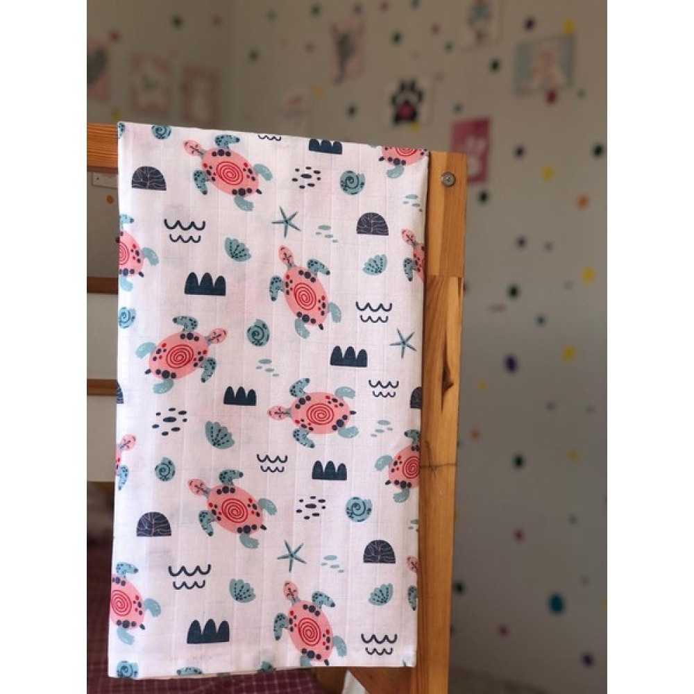 Byselinkaraca %100 Pamuklu Müslin Bebek Battaniyesi Çok Amaçlı Müslin Bebek Örtüsü Kaplumbağa Desenli 85 x 100 cm - Turkuaz Bebek Battaniyesi Fiyatı