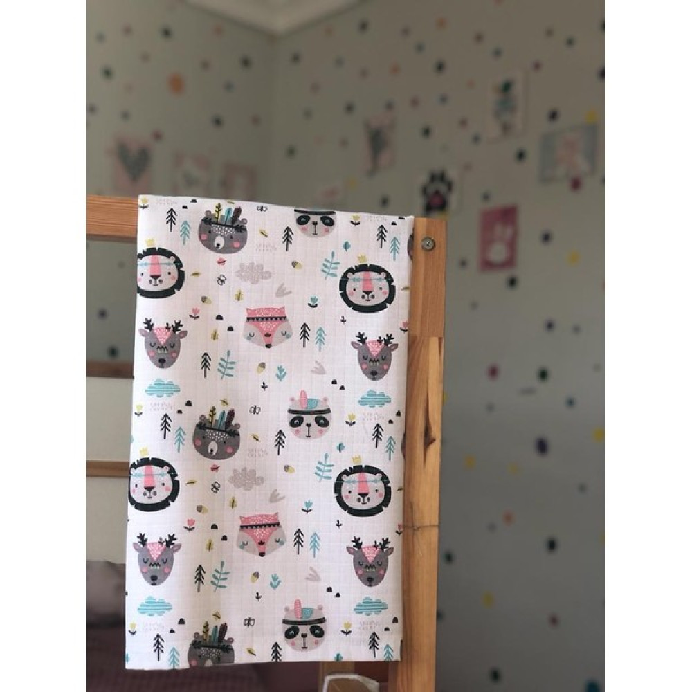 Byselinkaraca %100 Pamuklu Müslin Bebek Battaniyesi Çok Amaçlı Sevimli Havyan Desenli Müslin Örtü 74 x 74 cm - Renkli Bebek Battaniyesi Fiyatı