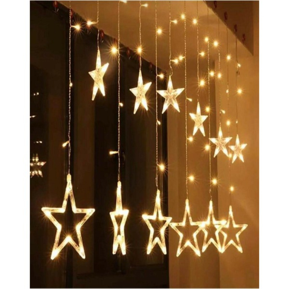 BYSHOME Dekoratif 8 Fonksiyonlu Yıldız Desenli Perde LED 12 Sarkıt Ip LED - 3 m - Gün Işığı Led Aydınlatmalar Fiyatı