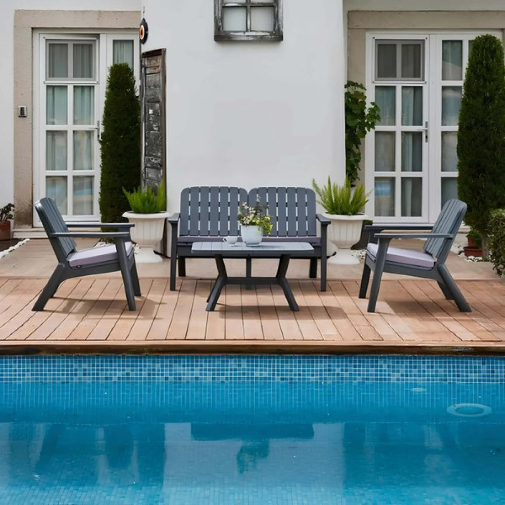 BySquirrel Harmony 4 Kişilik Bahçe Balkon Mobilyası 2+1+1+Sehpa - Teras Balkon Bahçe Kanepe Takımı - Antrasit Bahçe Mobilyası Takımı Fiyatı