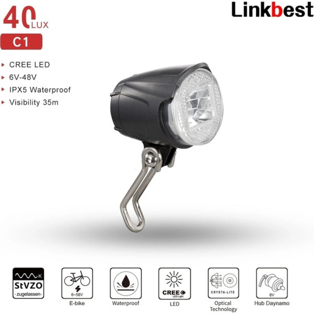 C1 Stili Linkbest Far LED Bisiklet Işık Ebike Işık Stvzo Onaylı Bisiklet Lambası Cree LED 40 Lux Su Geçirmez Ipx5 Hub Dinamo Escooter (Yurt Dışından) Bisiklet Aksesuarları Fiyatı